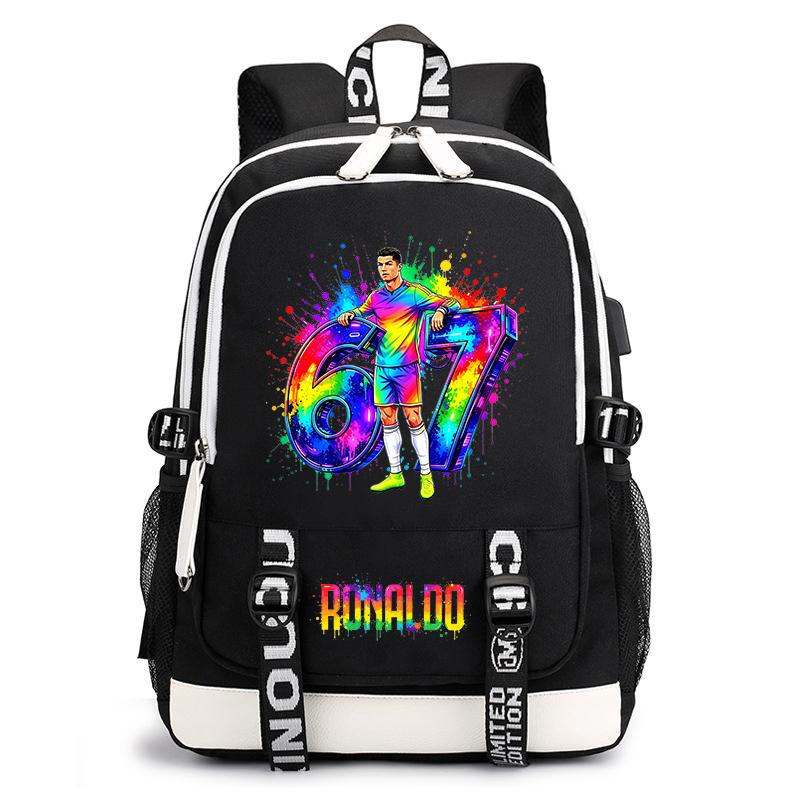 Cr7 Ronaldo 67 Print Casual Backpack for Kids Teens Lightweight School Bag Daily Travel Rucksack