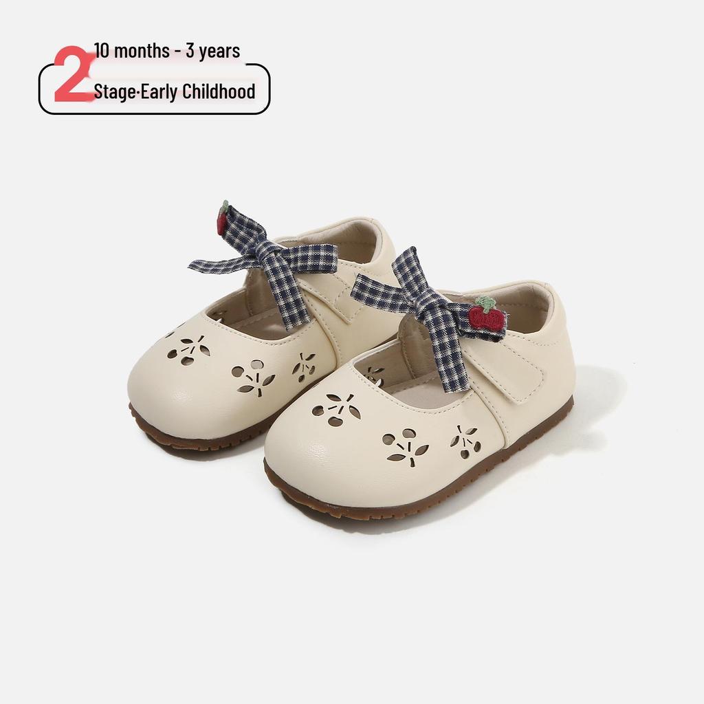 Spring 2026 Lace Trim Baby Pre-Walking Shoes: Soft Leather, Non-Slip Sole for Girls