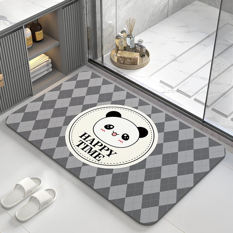 Alfombra absorbente de barro de diatomeas, alfombra de suelo para inodoro, alfombrilla para pies antideslizante de secado rápido para puerta de baño, alfombra suave para inodoro con dibujos animados y diseño bonito