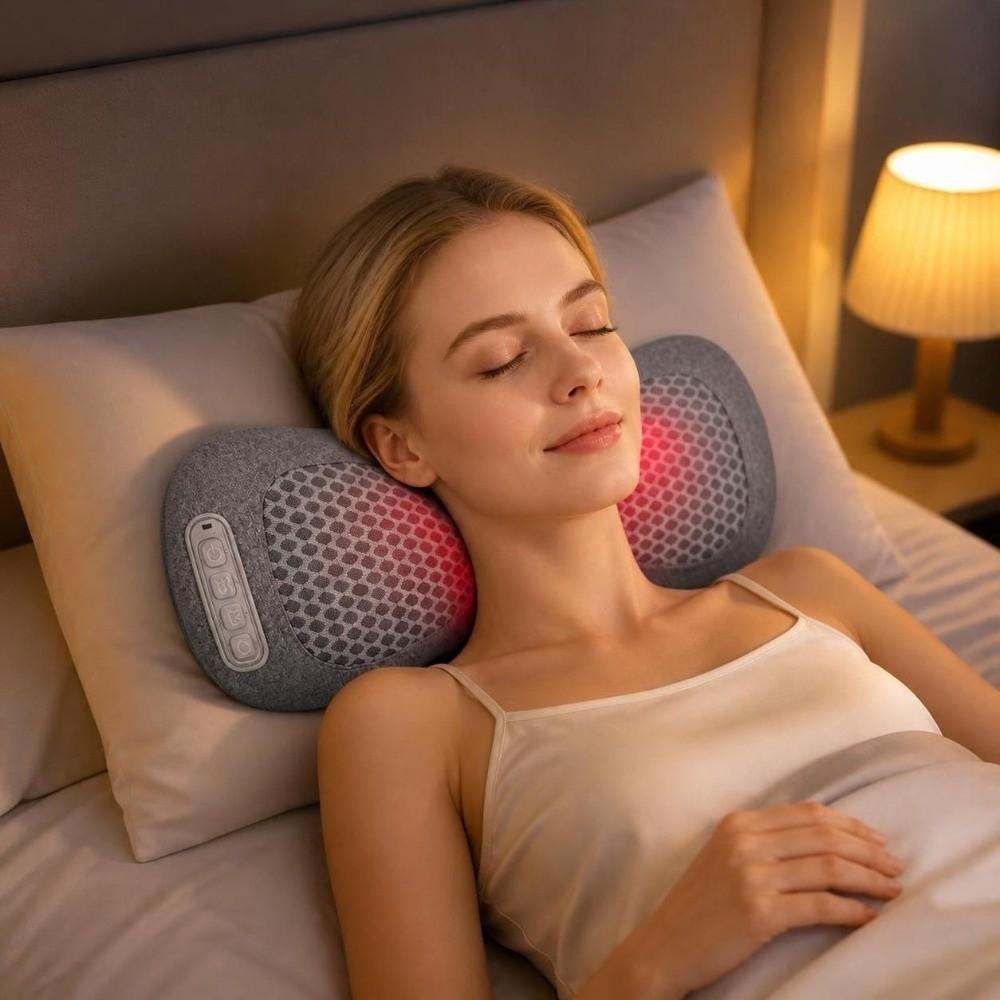 Hot Compress Neck Massager Pillow Breathable Lumbar Support Pillow Portable Travel Massager Office
