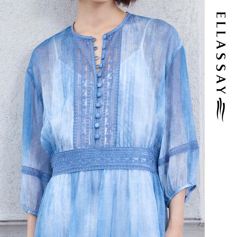 ELLASSAY 2026 Summer Gradient Tie-Dye Lace Midi Dress