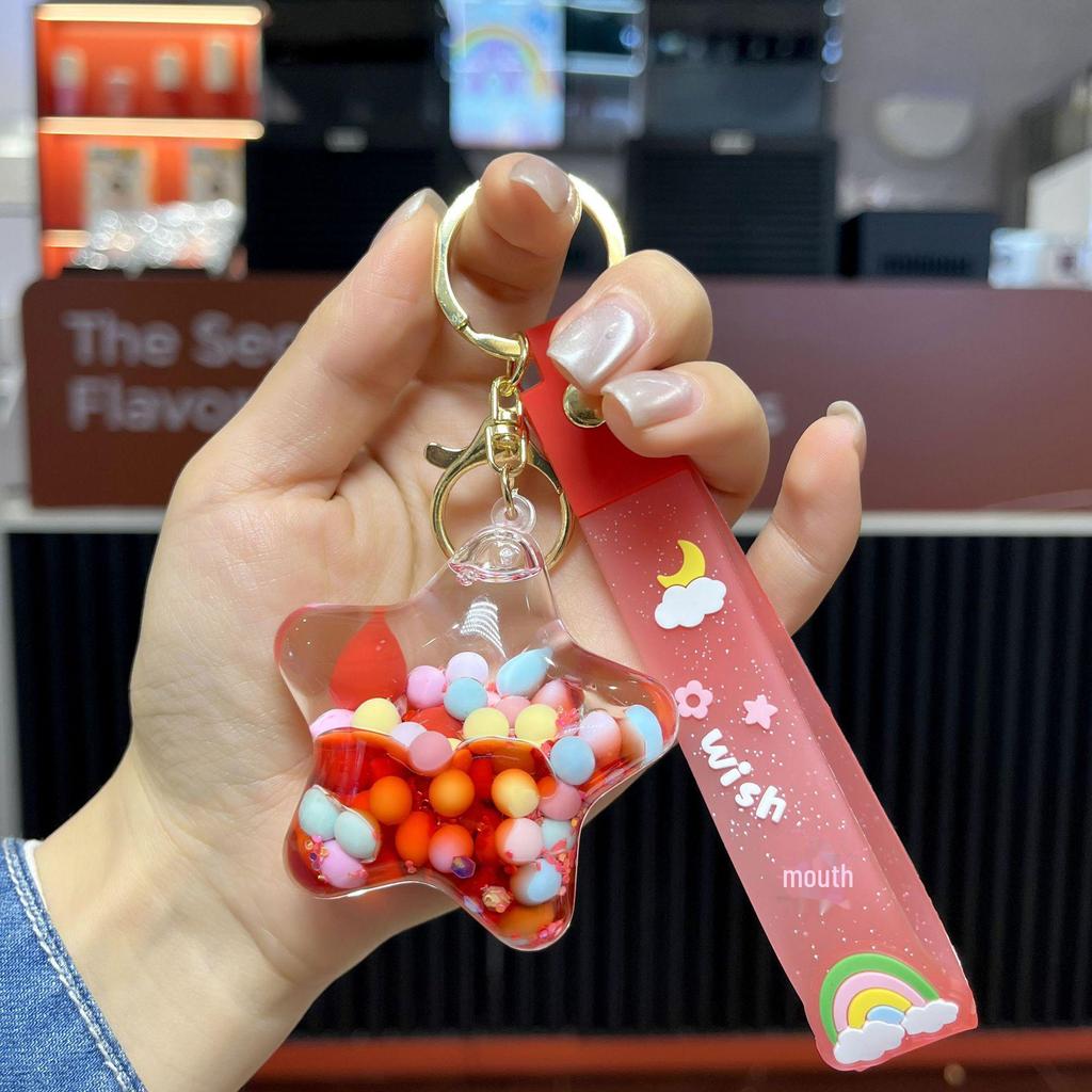 Acrylic Jelly Beans Oil-Filled Quicksand Star Keychain Pendant