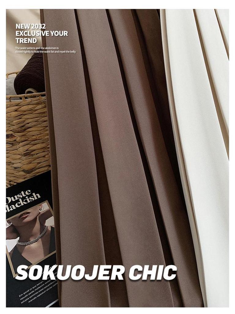 Högkvalitativ medellång plisserad A-linjeformad kjol med resår i midjan för kvinnor - Mångsidig höst/vinterstil