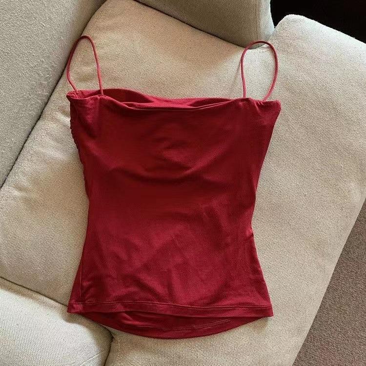 Women's One-Shoulder Strap Camisole with Built-in Bra Tank Top