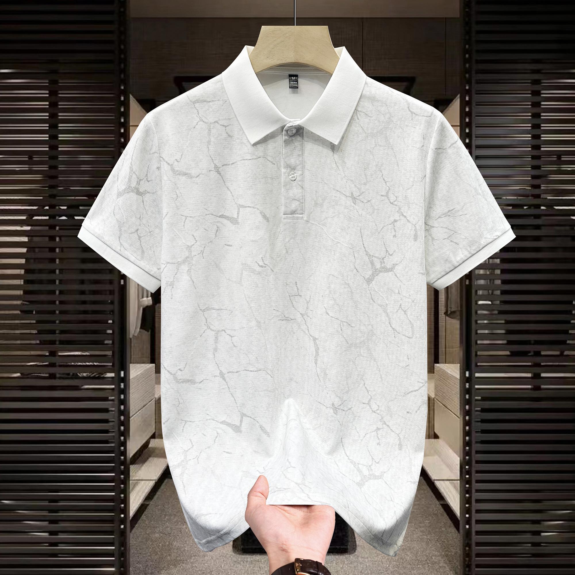 Summer Ice Silk Men s Short Sleeved T-shirt Men s Short Sleeved Polo Shirt XXXXL белый