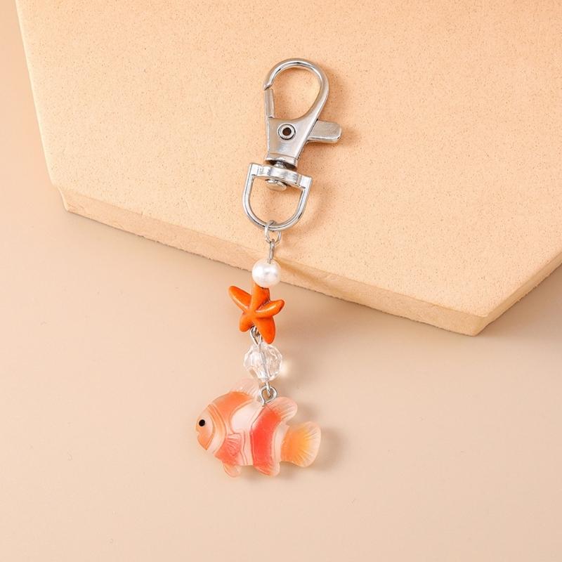 Whimsical Ocean Themed Keychain Artistic Resin Fish Charm With Alloy Starfish Compact Bag Decors Accessory