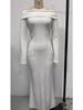 European & American Spring Satin Silk Off-Shoulder Stretch Dress