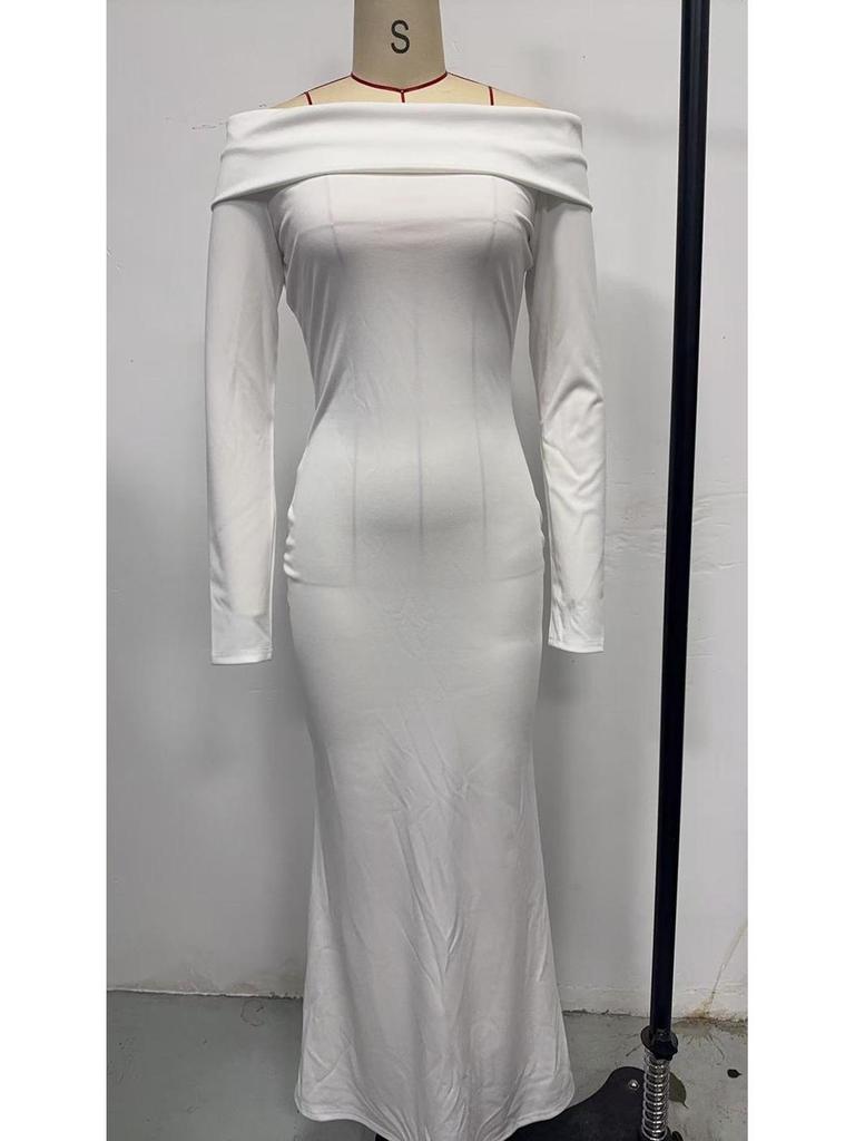 European & American Spring Satin Silk Off-Shoulder Stretch Dress