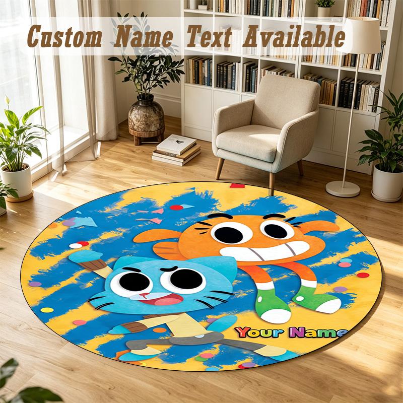 Round Rug Custom NameAmazing World of Gumball Pattern Non Slip Carpet Home Floor Decor