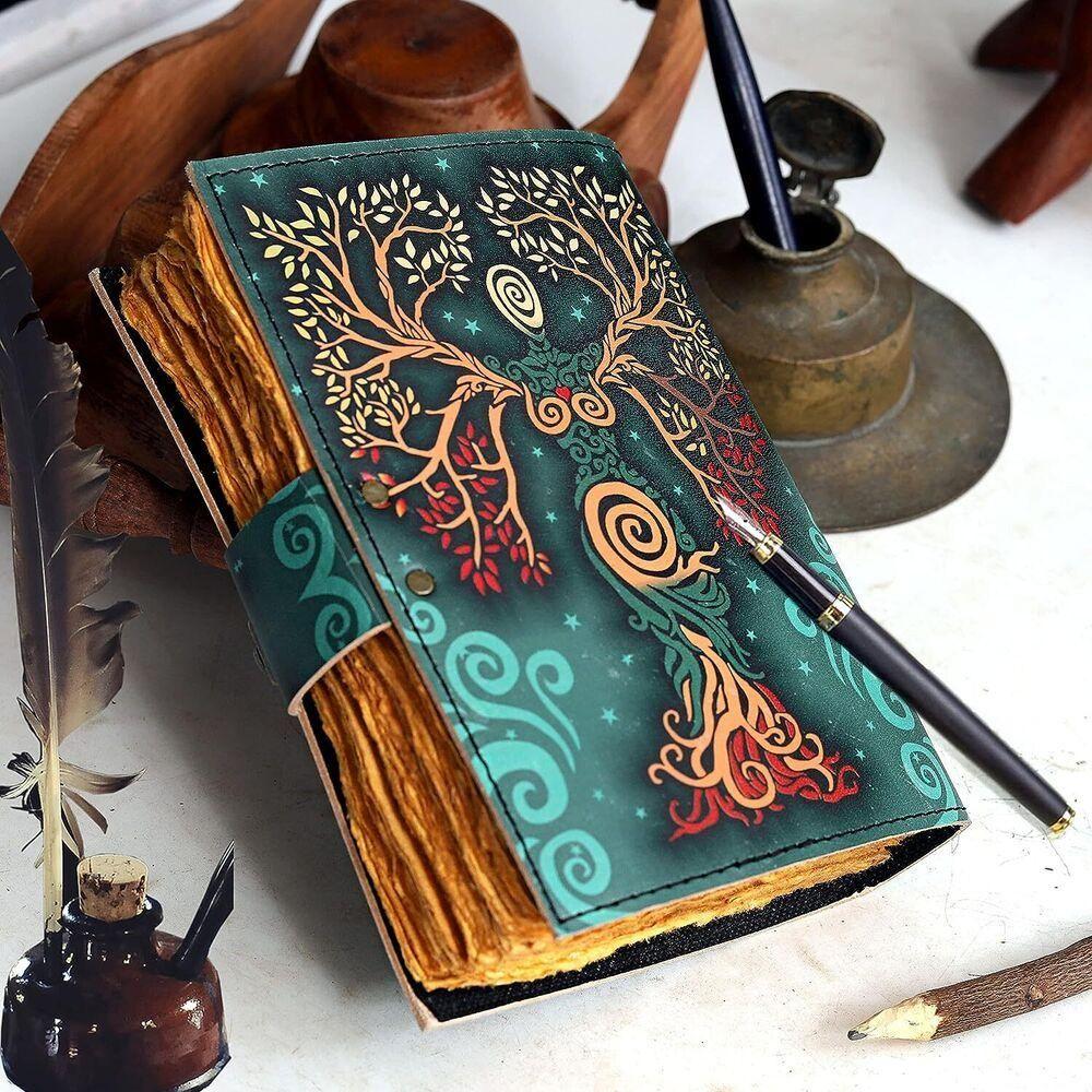 Handmade Notebook Gift Leather Diary Embossed Prayer Pagan Vintage 7 X 5 Inches