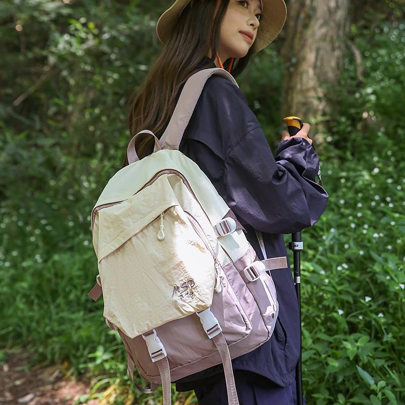 Women Contrast Color Backpack Junior High School Student Schoolbag Large Capacity Outdoor Mountaineering Backpack