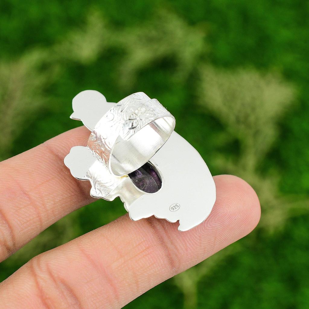 Natural African Amethyst 925 Silver Statement Bird Adjustable Ring For Women