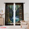 2D flat printing 2pcs Curtain forest 3 Blackout Polyester Spring Party & Holiday Decor Use for Living Room, Outdoor Decor