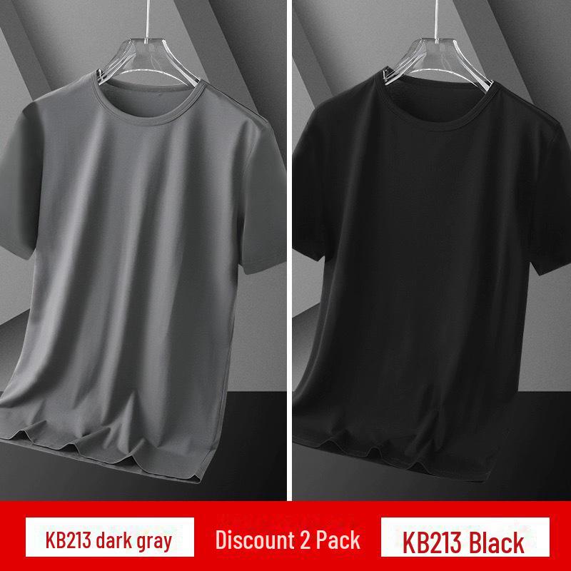 

Мужская свободная однотонная футболка с коротким рукавом из шелка Ice Silk — простой и универсальный летний стиль 5XL [180-200 jin]