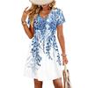 Women's Fashionable print V-neck Short Sleeved Loose Casual Beach Vacation Dress