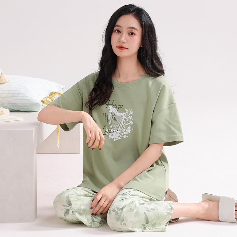 Pure cotton pajamas women's summer short-sleeved shorts 1011 new super fire with chest pad casual loungewear beautiful pajamas