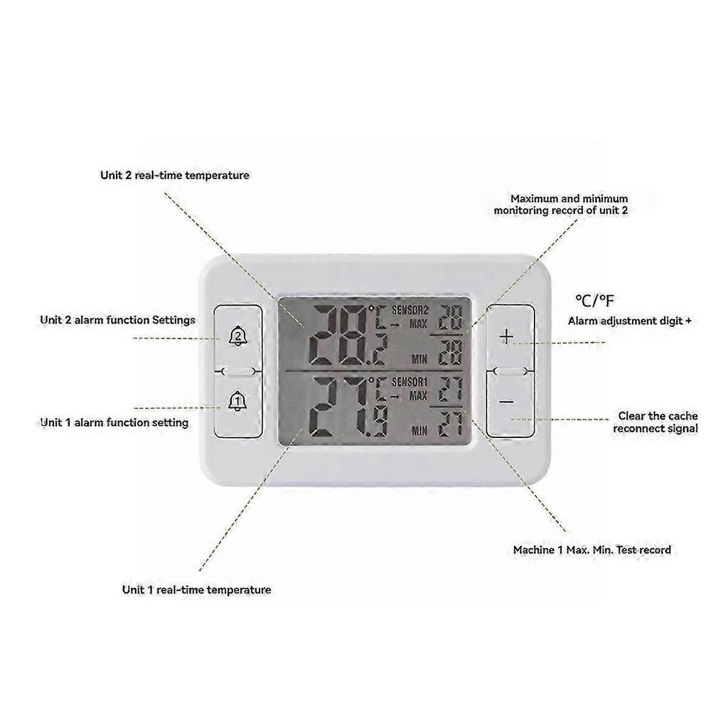 2Set Household Refrigerator Cold Storage Electronic Thermometer One Tow Two Wireless Transmission T