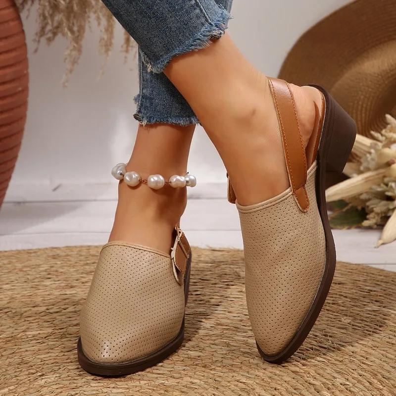 Fashion Shoes for Women Mesh Breathable Hollow Out Women's Sandals 2025 Summer New Fashion Slippers Pointed Toe Platform Heeled Sandals