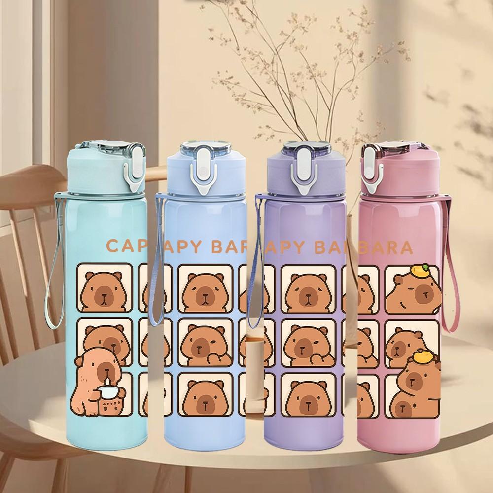 1PC Capybara Cookie Design 750ml Color Plastic Sports Water Bottle Leakproof Flip Straw Lid Suitable for Sports Office Home Use