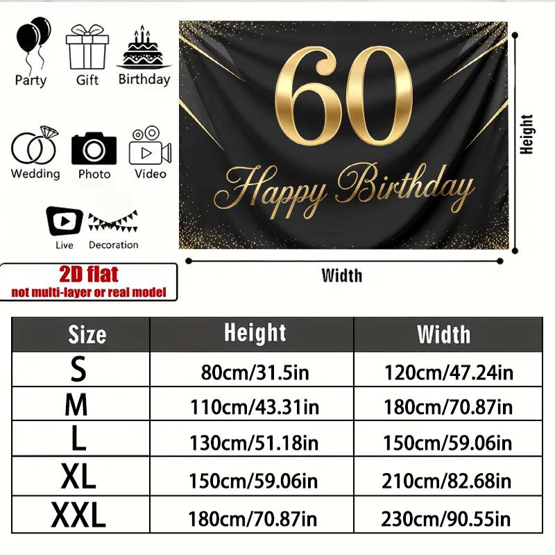 Party Backdrop 60Th Birthday Black Elegant Sparkling Flat Golden Velvet Texture Accents Photo Background Decor Front Door Decor