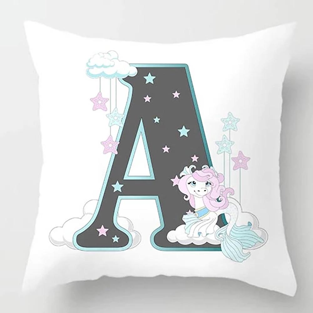 Cute Cartoon Alphabet Print Dolphin Star Pillowcase Sofa Cushion Bedside Backrest Pillow Case Baby Room Pillow Covers Decorative