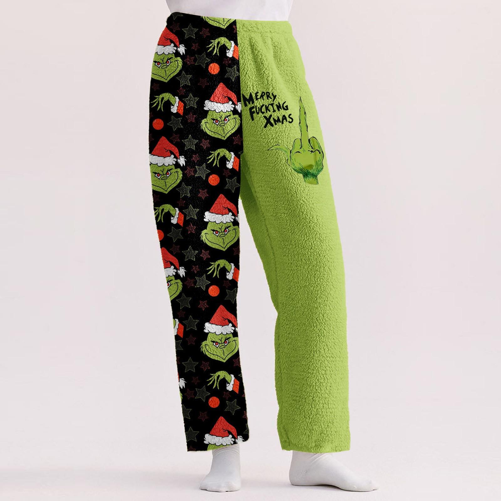 

Женские повседневные свободные фланелевые спальные брюки с рождественским принтом, плюшевые повседневные брюки, удобные спальные брюки XXL светло-зеленый