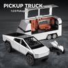 1/32 Scale Tesla Cybertruck Pickup Trailer RV Metal Alloy Toys Car Model Diecast Off-road Vehicle Gift for Boys Kids Collection Truck Ornaments