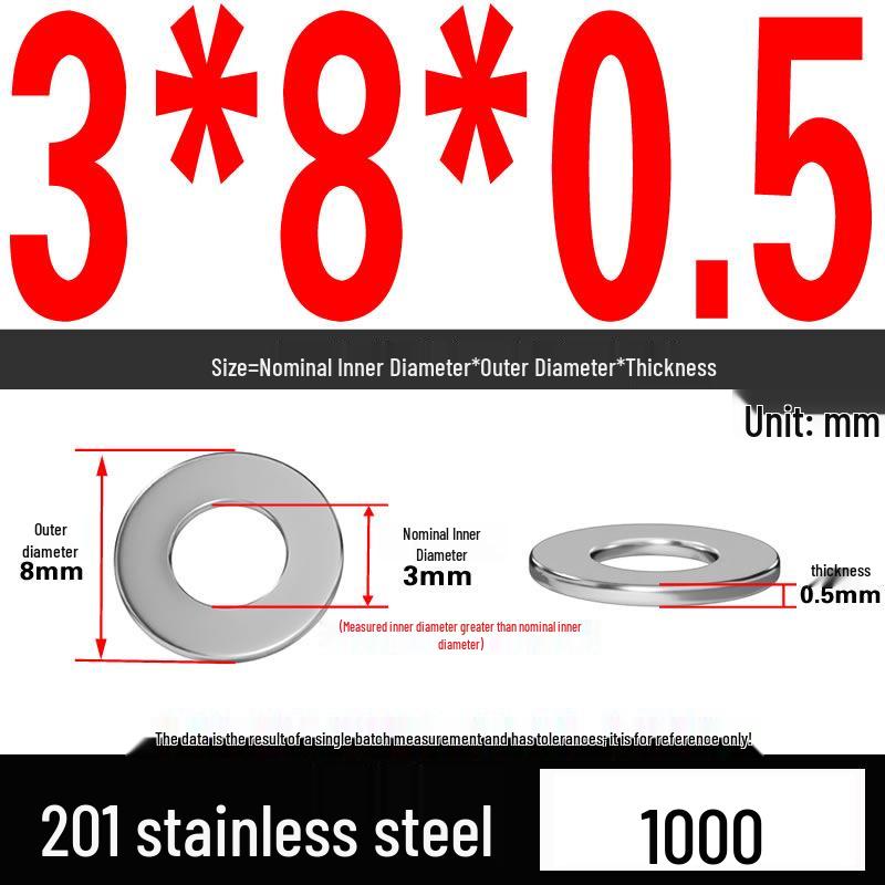 201 Stainless Steel Flat Washer Shim, GB97, Sizes M3 to M30