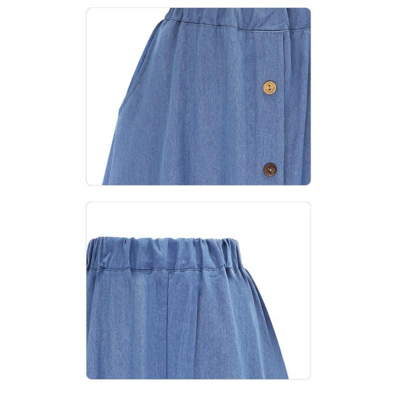 Summer Buttons Loose Elastic Denim Women Skirt Fashion Elegant Solid Color Casual Simple A-line Skirts Female Streetwear Loose Women's Clothing