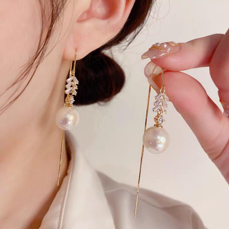 2023 Trendy Elegant Zirconia Pearl Tassel Earrings - Women s Celebrity Style Slimming Design
