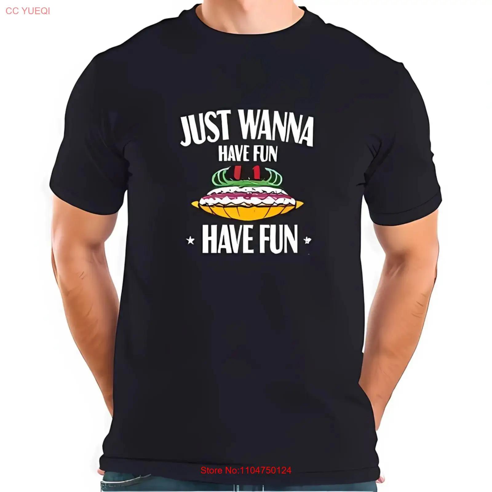 

Playful Cotton T Shirt with JUST WANNA HAVE FUN All vintage Washed Stretched graphic Soft Slightly fashion Versatile 5XL різнокольоровий