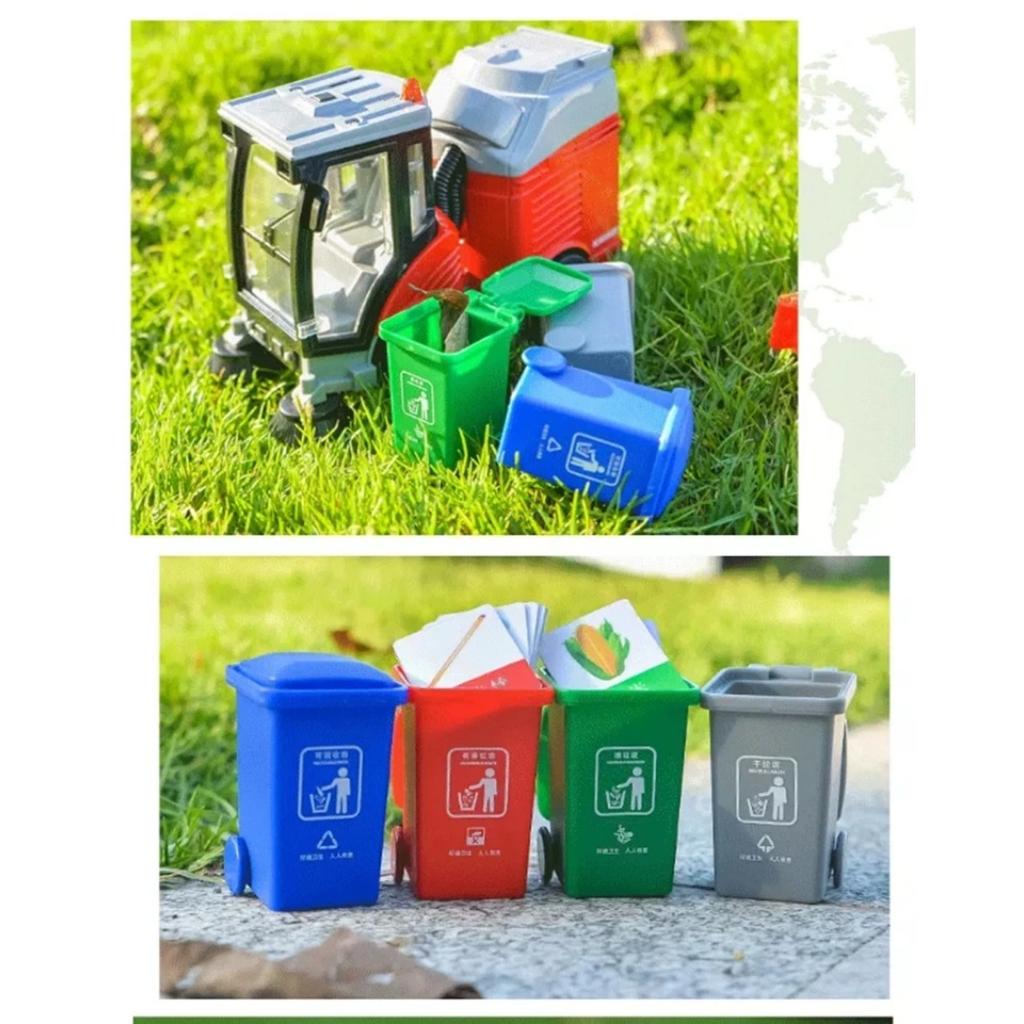 Alloy Sweeper Model Diecast Road Cleaning Refuse Bin Classification Sanitation Vehicles Car Model Sound and Light Kids Gifts