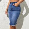 Women Fashion High Waist Denim Skirts Ladies Stretch Jeans Knee Length Casual Bodycon Dress Skirt