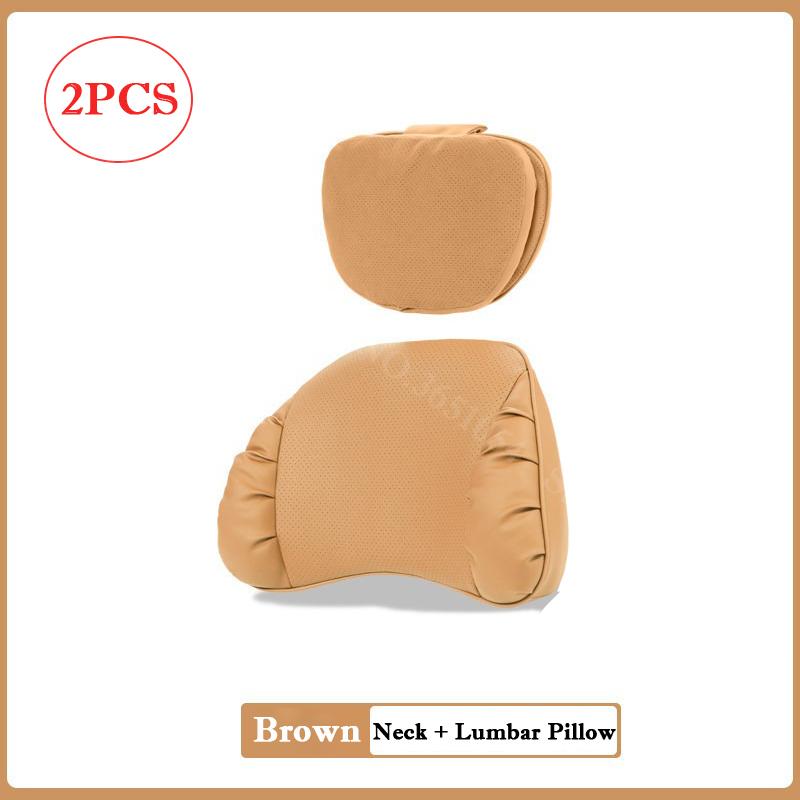 For Mercedes-Benz BMW Double Layer Suede&Leather Neck Pillow Memory Foam Headrest Lumbar Support Cushion Car Interior Accessory