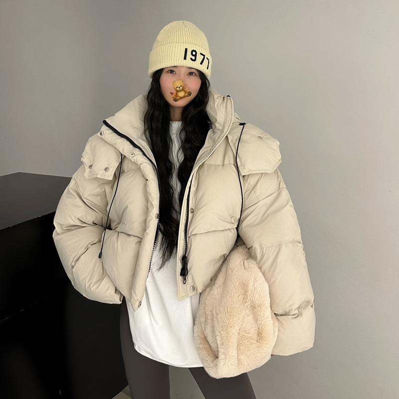 Korean Puff Down Jacket Women's Short 2025 Winter Thickened Hooded American Trend White Duck Down Bread Clothing