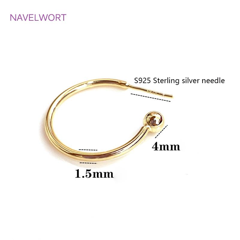 2 Sizes S925 Sterling Silver Needle Gold Color C Shape Smooth Hoop Earring Brass Metal Earring Fashion Jewelry For Women Gifts