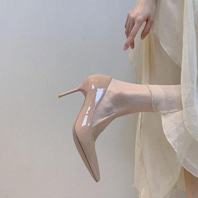 Pure Desire Sexy Nude Temperament Celebrity High Heels Light Mouth French Autumn Single Shoes Pointed Patent Leather Stiletto Women's Shoes