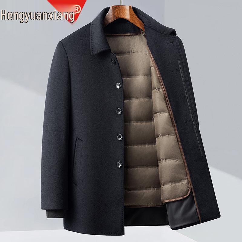 Hengyuanxiang Men's Detachable Down Liner Wool Suit Set - 2025 Fall/Winter Casual Thickened Jacket for Middle-Aged Men