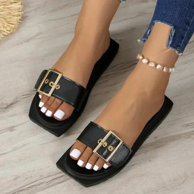 Mode Heißer Verkauf Damenschuhe Neu Offene Zehen Damen Hausschuhe Große Größe Tägliche Sandalen Damen Schnallenriemen Flache Plateau Hausschuhe Damen