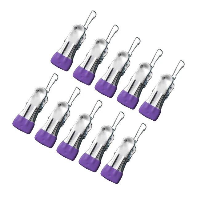 10 шт прищепки для белья из нержавеющей стали прищепки для белья крючок портативный подвесной зажим для одежды органайзер для одежды вешалки фиолетовый 749₽