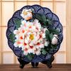Pure Handmade HomeDecor Ceramic Art Hanging Plate Peony Flower Plate Chinese Craft Gift Creative LivingRoom Decoration Ornaments