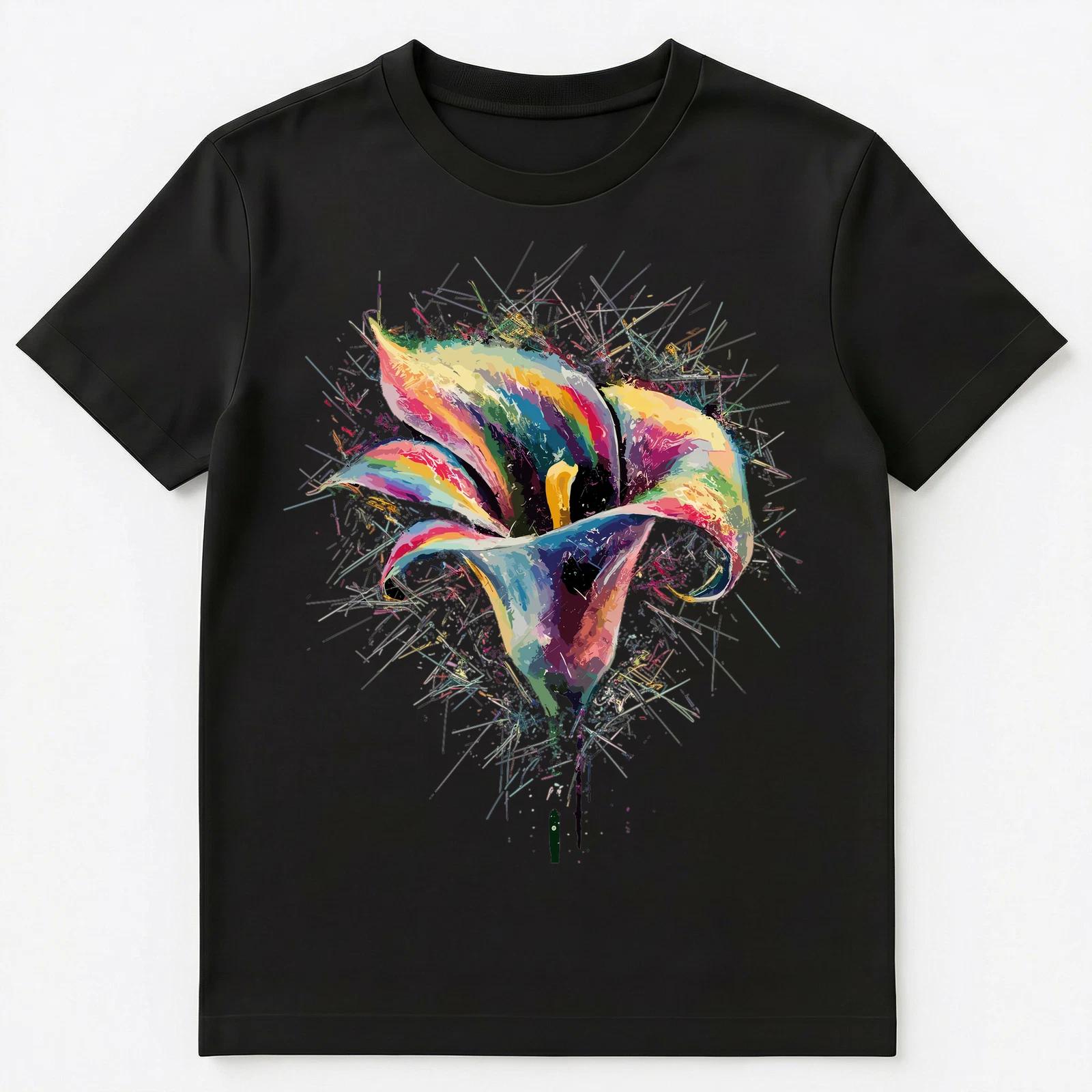 

Colorful Paint Splash Calla Lily Art Graphic Unisex T-Shirt XL