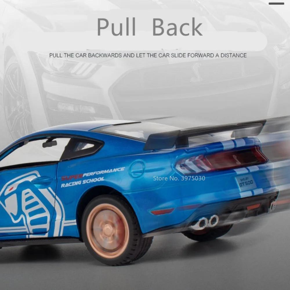 1/32 Sportwagen-Modellauto, Mustang Shelby GT500, Druckgussmetall, hochsimulierte Sound- und Lichtsammlung, Kinderspielzeug-Geschenke