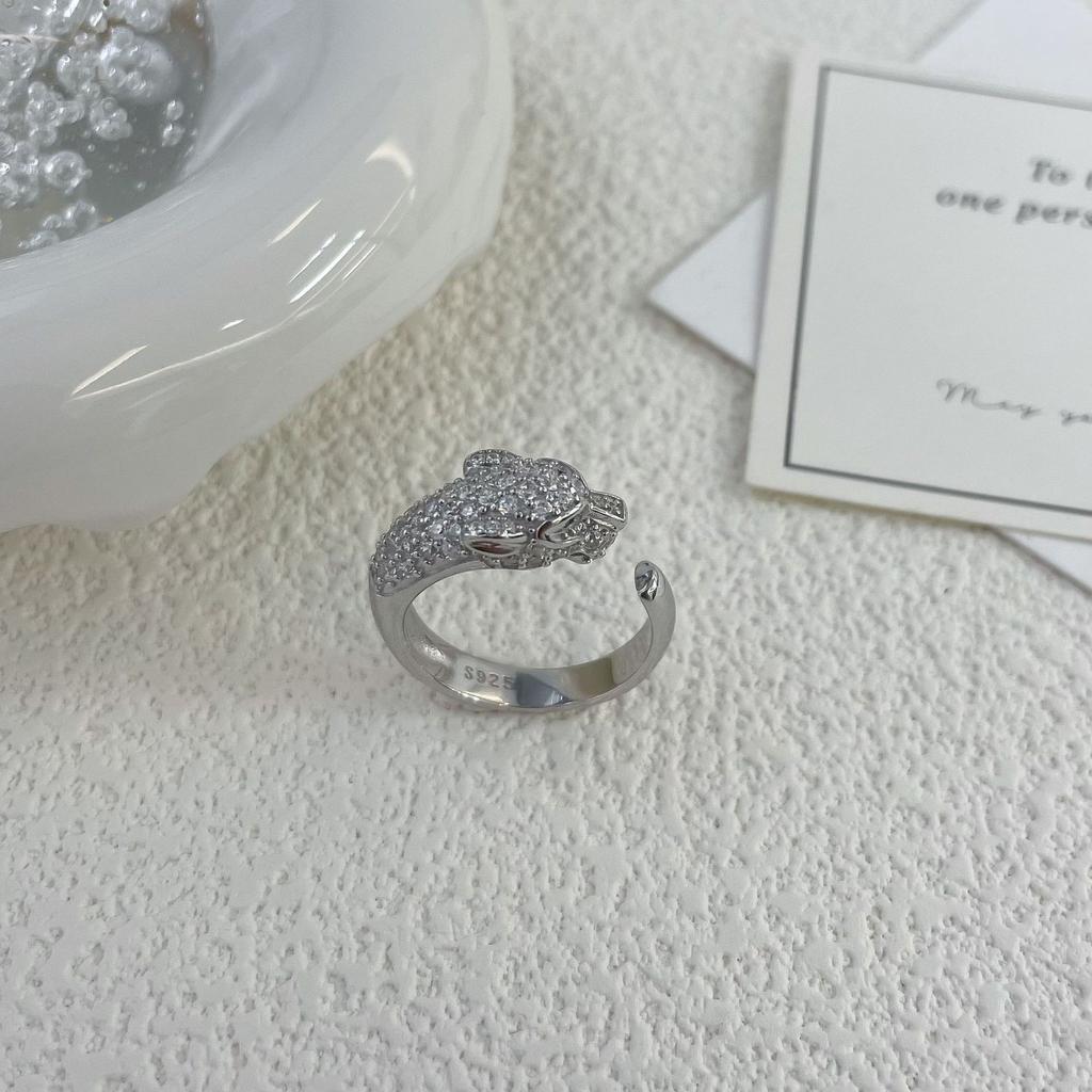 New Full Diamond Leopard Head Open Ring for Women, Light Luxury, Exquisite and Personalized, Non Fading Food Ring