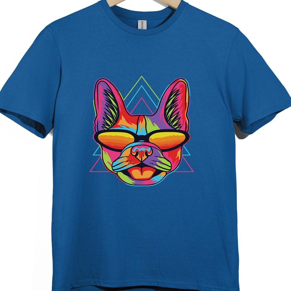 Dog T Shirt Pop Art Sunglasses Graphic Tee Cool Dog Neon Artwork Design Top