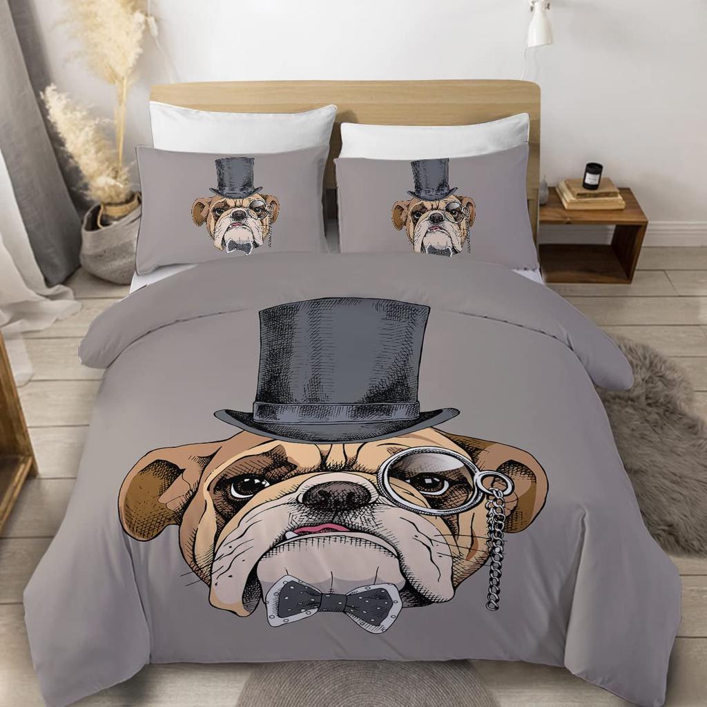 Cute Dogs Print Bedding Set Puppy Animal Duvet Cover Set 2/3 Pcs Watercolor Pastel Dog Paw Comforter Cover Pug Dog Lover Bed Set