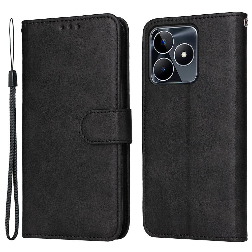 

For Realme C53 (Global)/C53 (India)/C51/Narzo N53 4G PU Leather Wallet Stand Case Calf Texture Shockproof Phone Cover Black