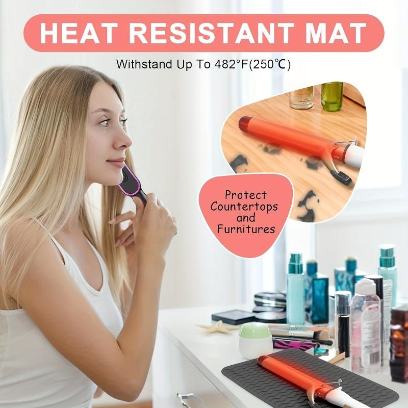 Tapis de voyage 2-en-1 en silicone résistant à la chaleur et sac de rangement protecteur antidérapant pour fers à boucler, pinces plates - Organisateur portable d'outils de coiffure