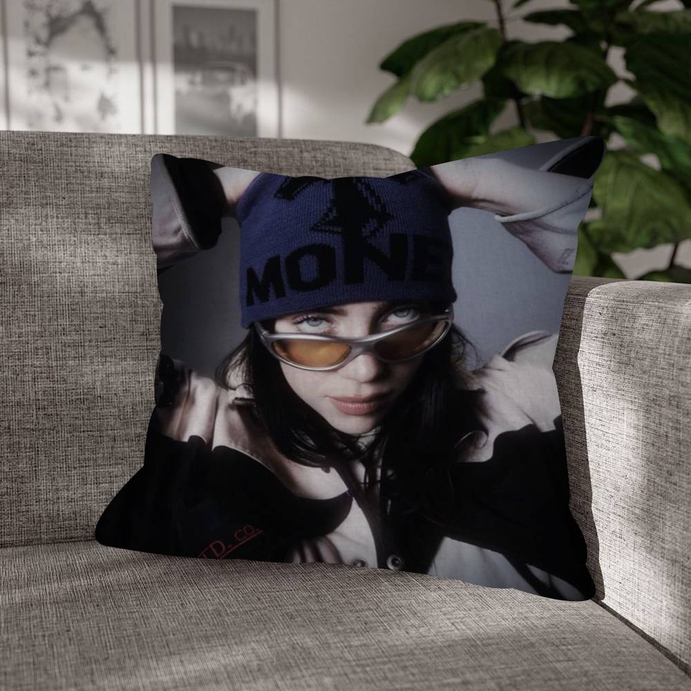 Singer Billie Eilish Cartoon Decorative Room Aesthetics Pillow Case Home Decor Bedroom Sofa Bed Couch Pillow Cover X