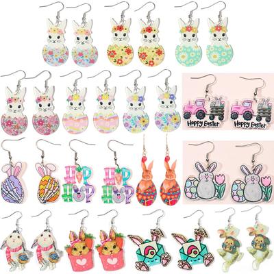 Easter Celebration Cartoon Bunny Carrot & Egg Acrylic Women's Earrings